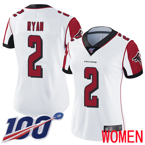 Atlanta Falcons Limited White Women Matt Ryan Road Jersey NFL Football #2 100th Season Vapor Untouchable->women nfl jersey->Women Jersey